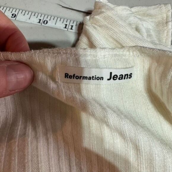 Reformation Flora Ribbed Wrap Top Ivory Size XS Knit Balletcore Cropped - Picture 5 of 8